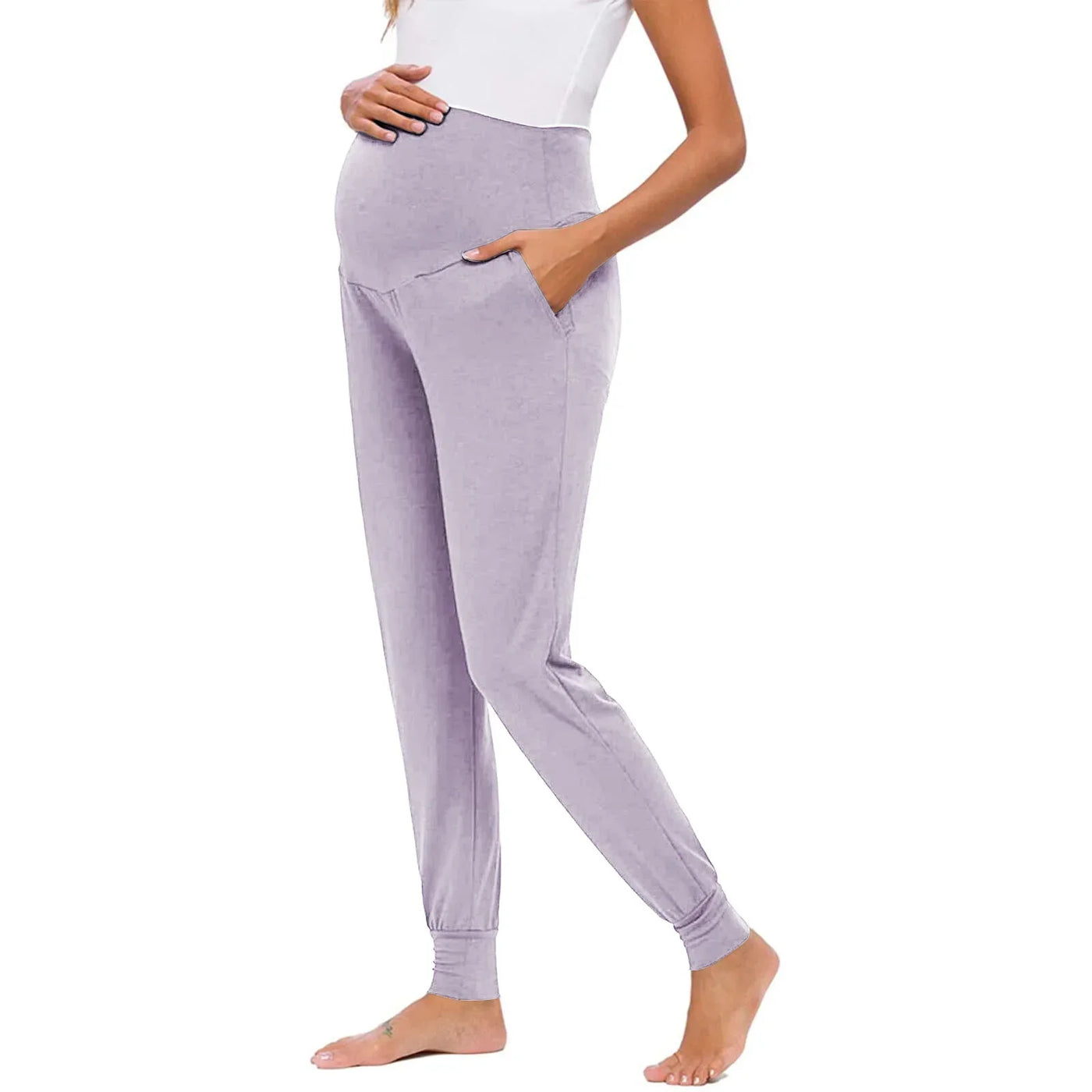 Spring Maternity Women's Casual Pants Premama Solid High Waist Strechy Lounge Trousers For Pregnant Women Joggers With Pockets