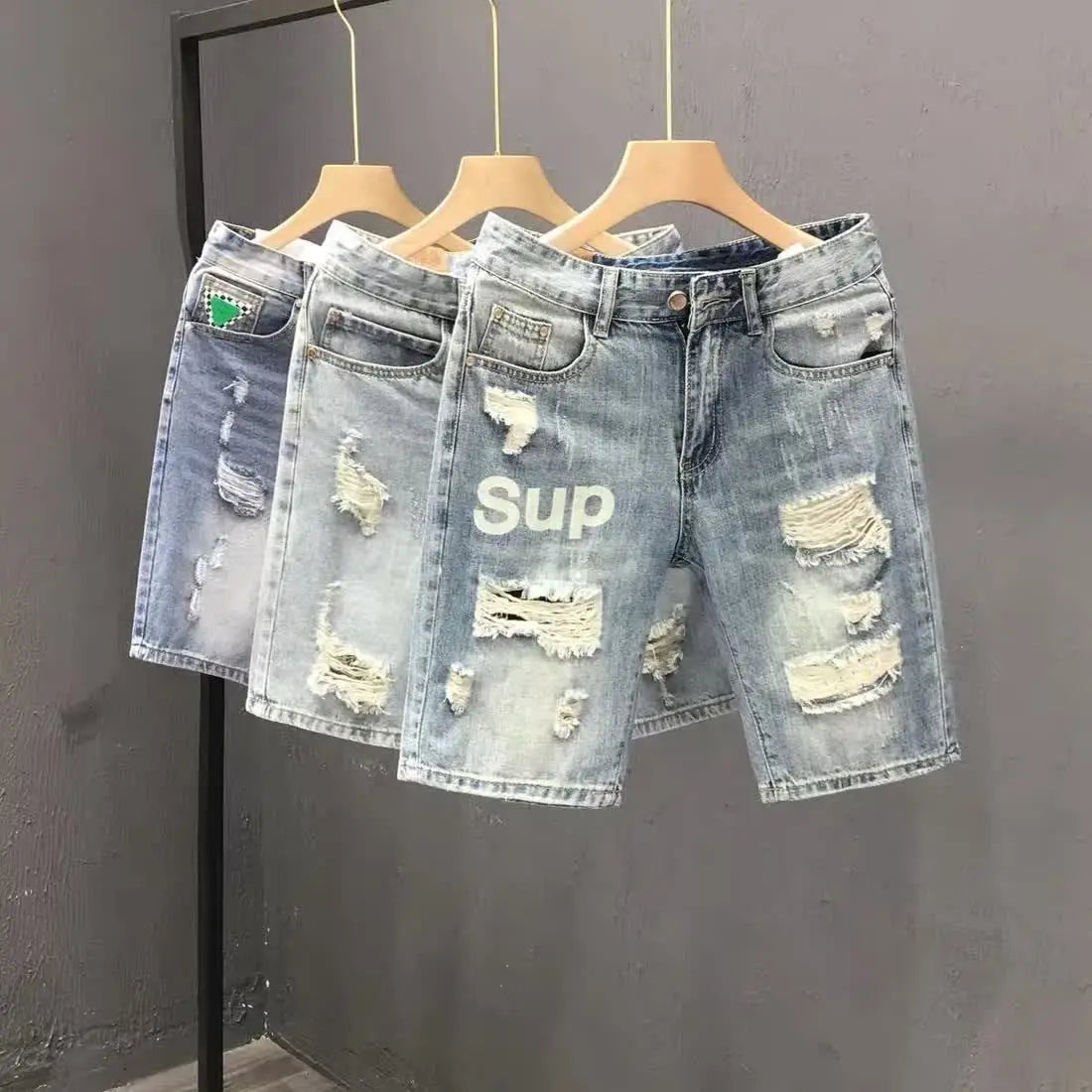 Fashion 2023 Summer Men's Blue Casual Solid Denim Jean Shorts with Ripped Holes Wash Designer Clothes Designer Men's Jeans