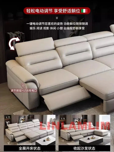 MANBAS Multifunctional Convertible Sofa Bed With Eletric Recliner, Folding Sofa Cama With Power Reclining Seats & Storage Box