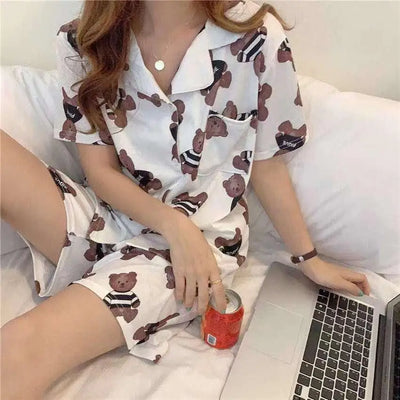 New Women Sleepwear Cartoon Pajamas Female Short  Pants Short Sleeved Summer Spring Loungewear Fashion Home Clothing Homewear