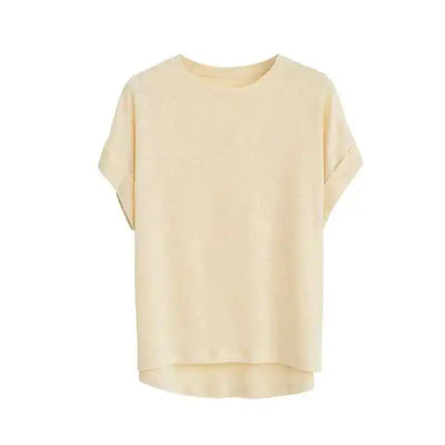 Summer Women Cotton Linen T-shirt Round Neck Thin Short-sleeved Transparent Loose Bottoming T-shirts Tops