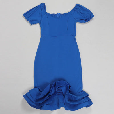 Elegant Party Dress for Women Ruffle Evening Dresses Lantern Short Sleeve Fishtail Tiered Wedding Dress Women