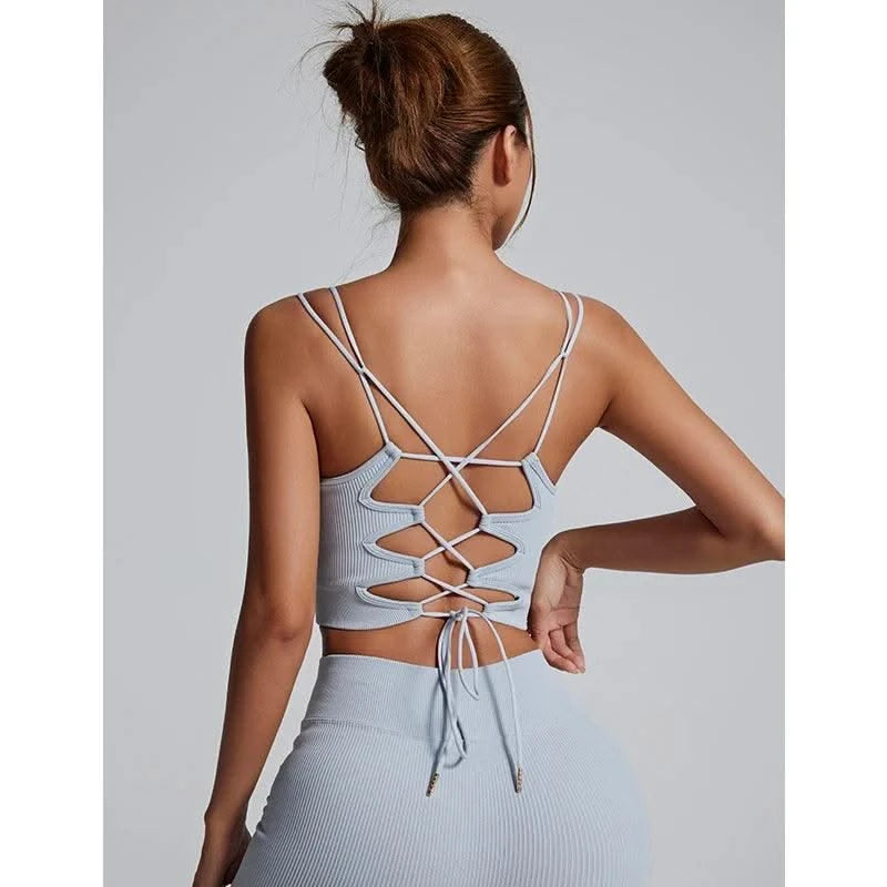 Yoga Sports Bras for Women Open Back Design Padded Crop Top