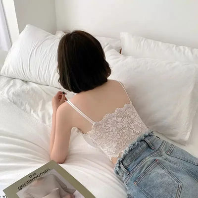 Women's Lace Bra Sexy Hollow Out Flower Underwear Bralette Wireless Push Up Breathable Strap Padded Vest Lingerie
