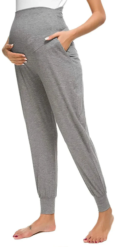 Spring Maternity Women's Casual Pants Premama Solid High Waist Strechy Lounge Trousers For Pregnant Women Joggers With Pockets