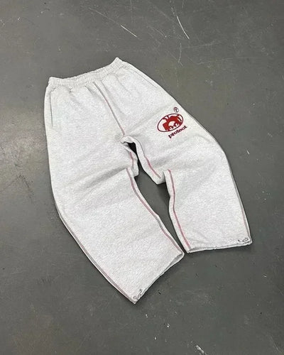 Harajuku embroidery pattern baggy pants retro loose sweatpants women joggers women pant leg zipper hip hop casual crop pants