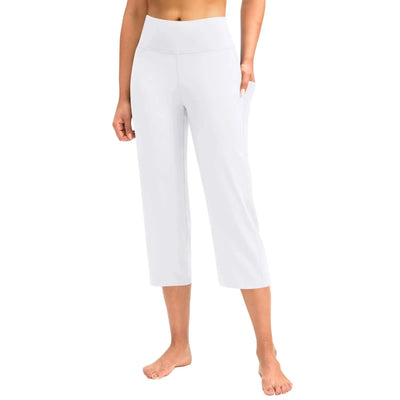 Women  Elastic High Waist 3/4 Pant Casual Active  Fit Wide Capris Leg Pants Trousers With Pockets Pants Woman брюки женские