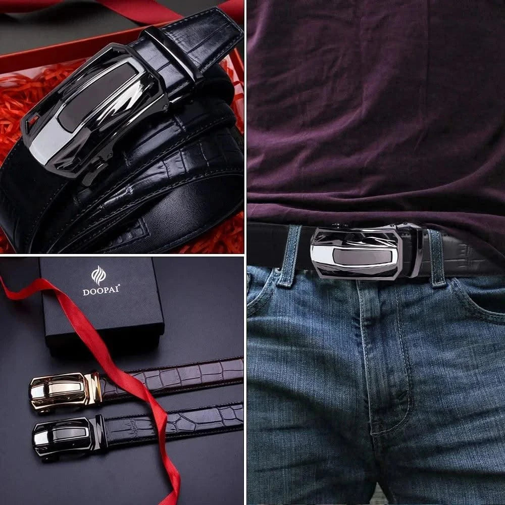 Men Belts Leather Automatic Alloy Buckle Belts