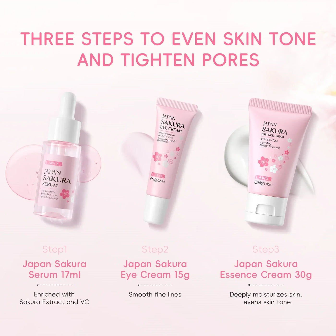 3pcs/set Sakura Skin Care Sets Face Cream Serum Eye Cream Face Beauty Products for Women Daily Moisturizing Skin Care Products