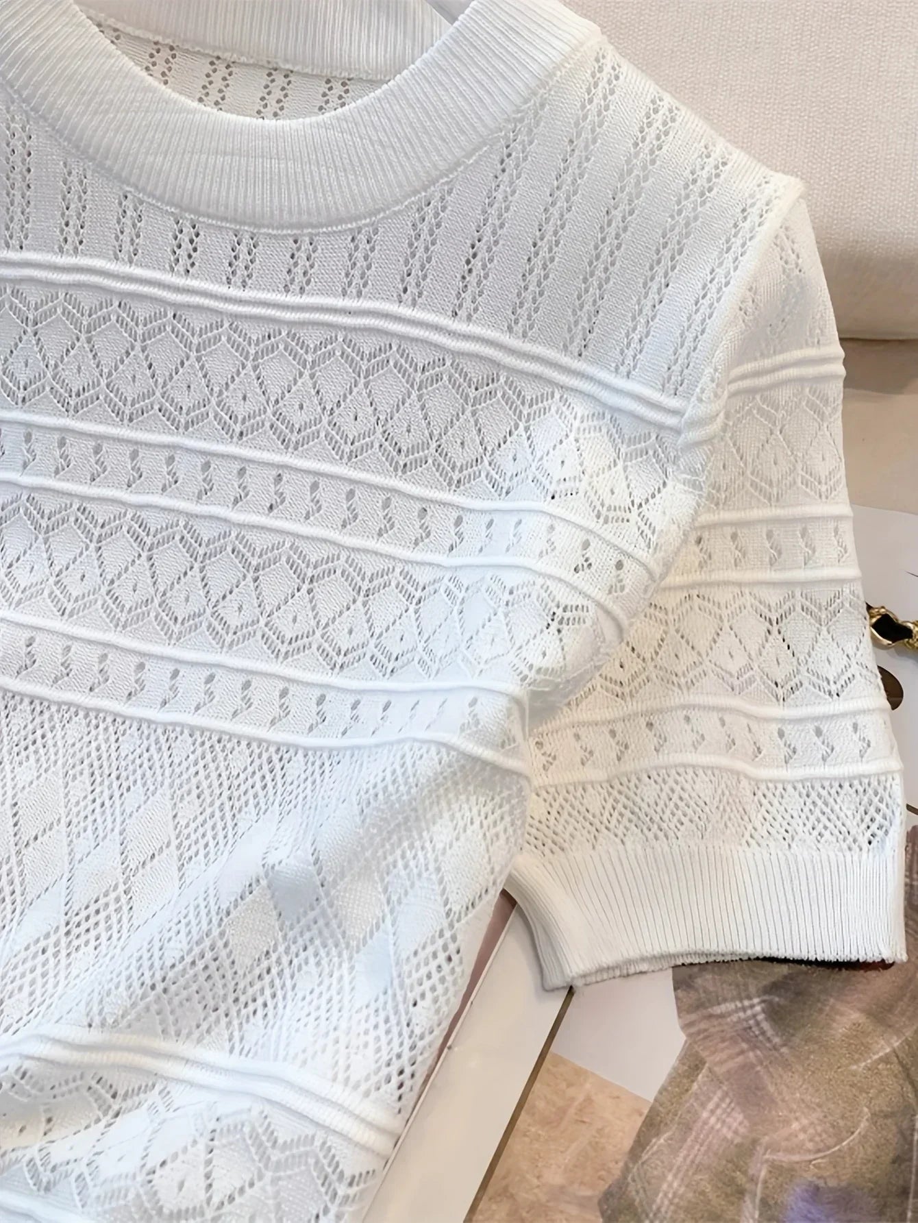 Women's T-Shirts Summer Thin Hollow Out Crew Neck Pullover Sweater Versatile Short Sleeve Knitted Top Women's Clothing
