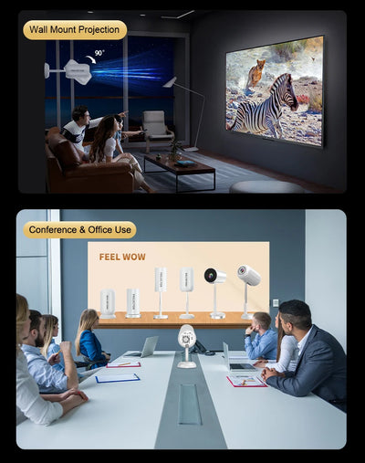 Portable Mini  Android Projector Support 4K  1080p Integrated 90°Adjustable Stand Hight Adjustment WiFi Bluetooth  ,Model:TS6