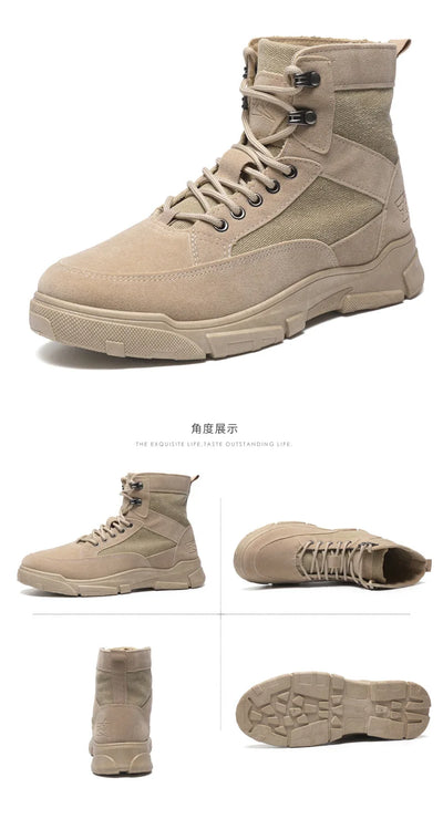 Outdoor Training Men's Tactical Boots High-Top Desert Shoes Camouflage Climbing Hiking Shoes for Men Canvas Platform Ankle Boots
