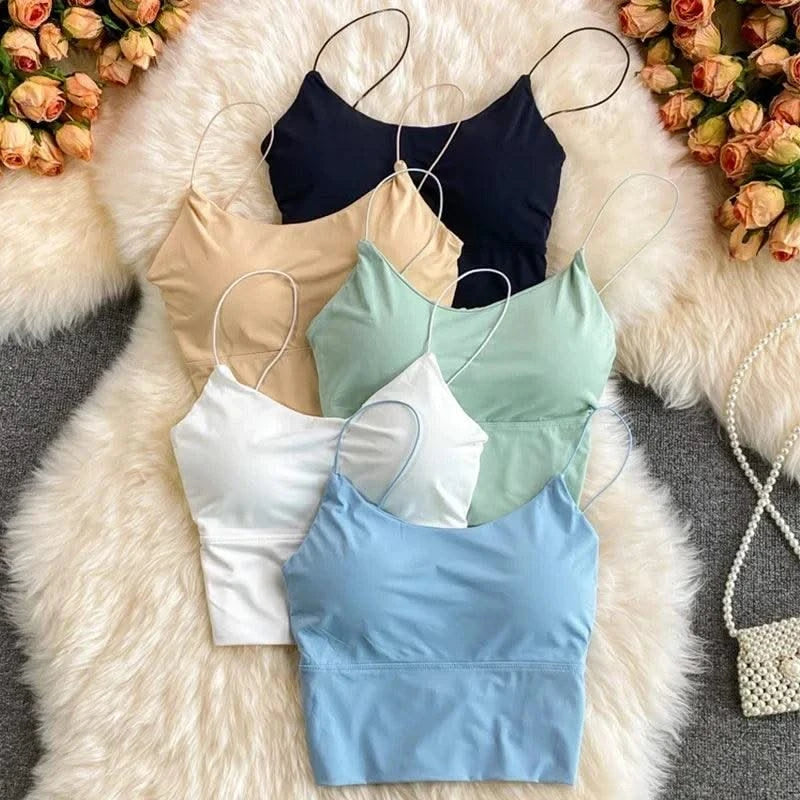 Women Summer Vest Tops Sleeveless Cotton Bustier with Pads