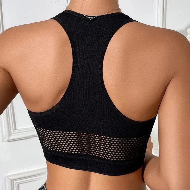 Women Sexy Tank Tops Fishnet Hollow Out Sports Off Shoulder Crop