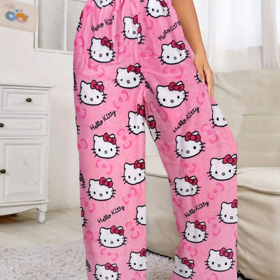 Thicken Hello Kitty Pajama Pants Sanrio Anime Fleece Double Elastic Fabric Soft Trousers Women Trousers Cartoon Birthday Gift