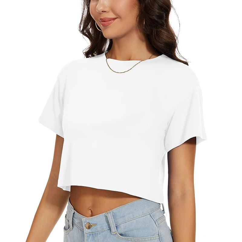 Crew Neck Fashion Women T Shirt Street Casual T-Shirt Solid Plus Size Top Tees Sexy Slim Summer Short Sleeve Women's Clothing
