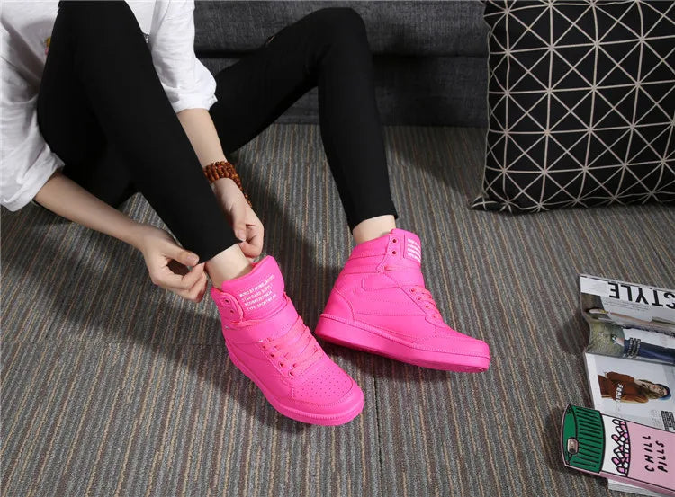 2023 Autumn Designer Wedges White Platform Sneakers Women Shoes Leather Black High Top Sneakers Hidden Increasing Basket Femme