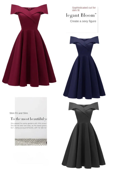 2024 New Vintage Women Summer Dresses Off Shoulder V-Neck Retro 50s 60s Elegant Dress Sexy Rockabilly Party Dress Midi Vestidos
