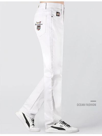 2024 New Summer White Jeans for Men Bruce&Shark  Designer Luxury Men's Jeans Loose Fit Stretch Cotton Casual Fashion Big Size 42