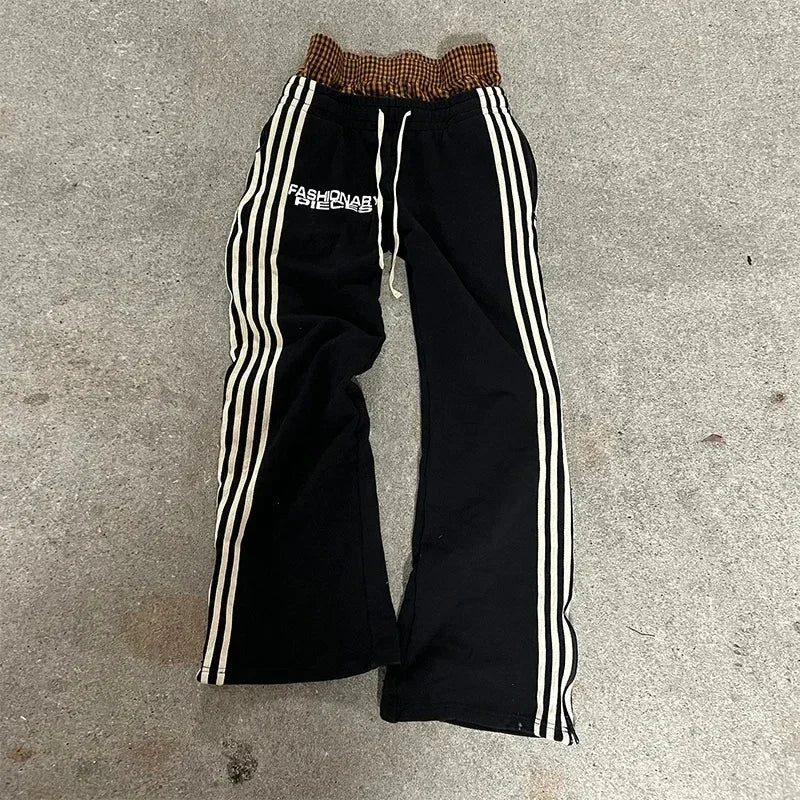 Y2K Cargo Pants Harajuku Double Stripes Zipper Embroidered Waist Retro Streetwear High waisted Wide Leg Pants Men Women Trousers