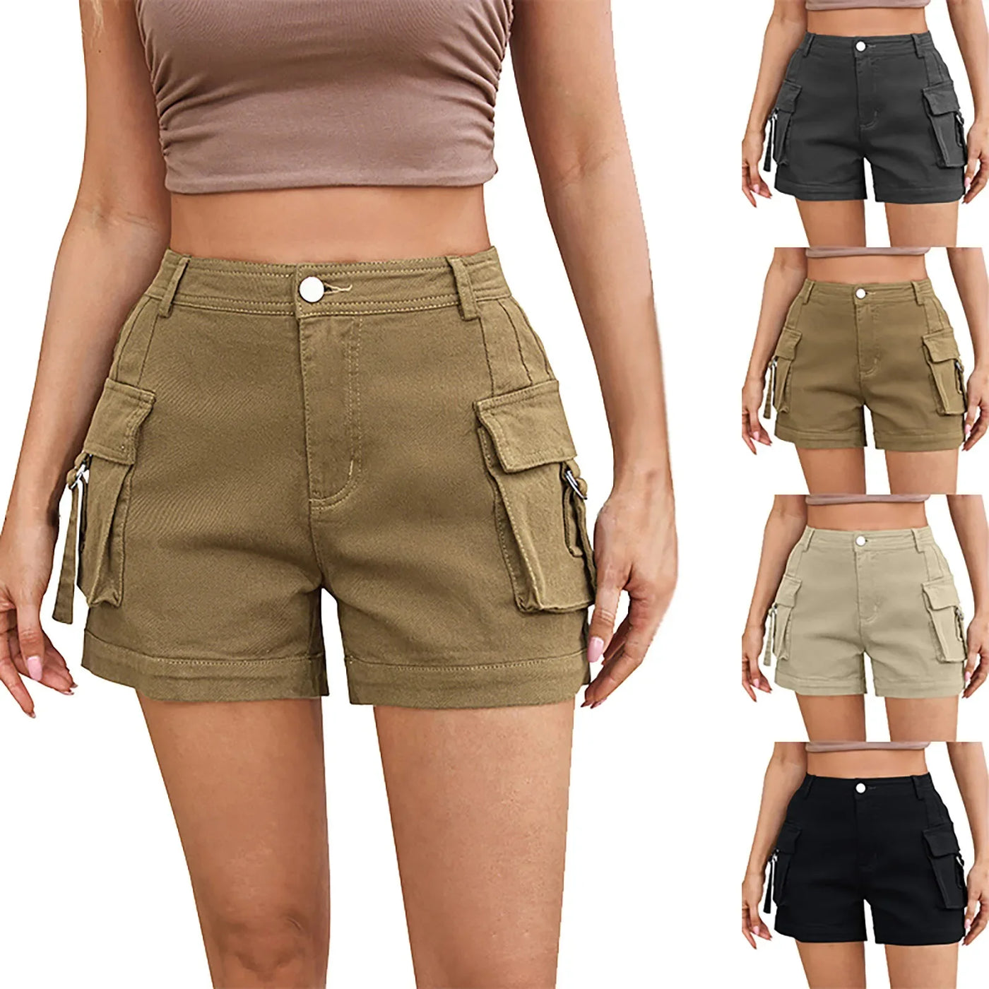 Shorts For Women Cargo Shorts Knee Length Elastic Waist Long Shorts Pants For Summer Casual American Style Streetwear 2024