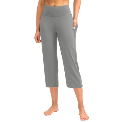 Women  Elastic High Waist 3/4 Pant Casual Active  Fit Wide Capris Leg Pants Trousers With Pockets Pants Woman брюки женские
