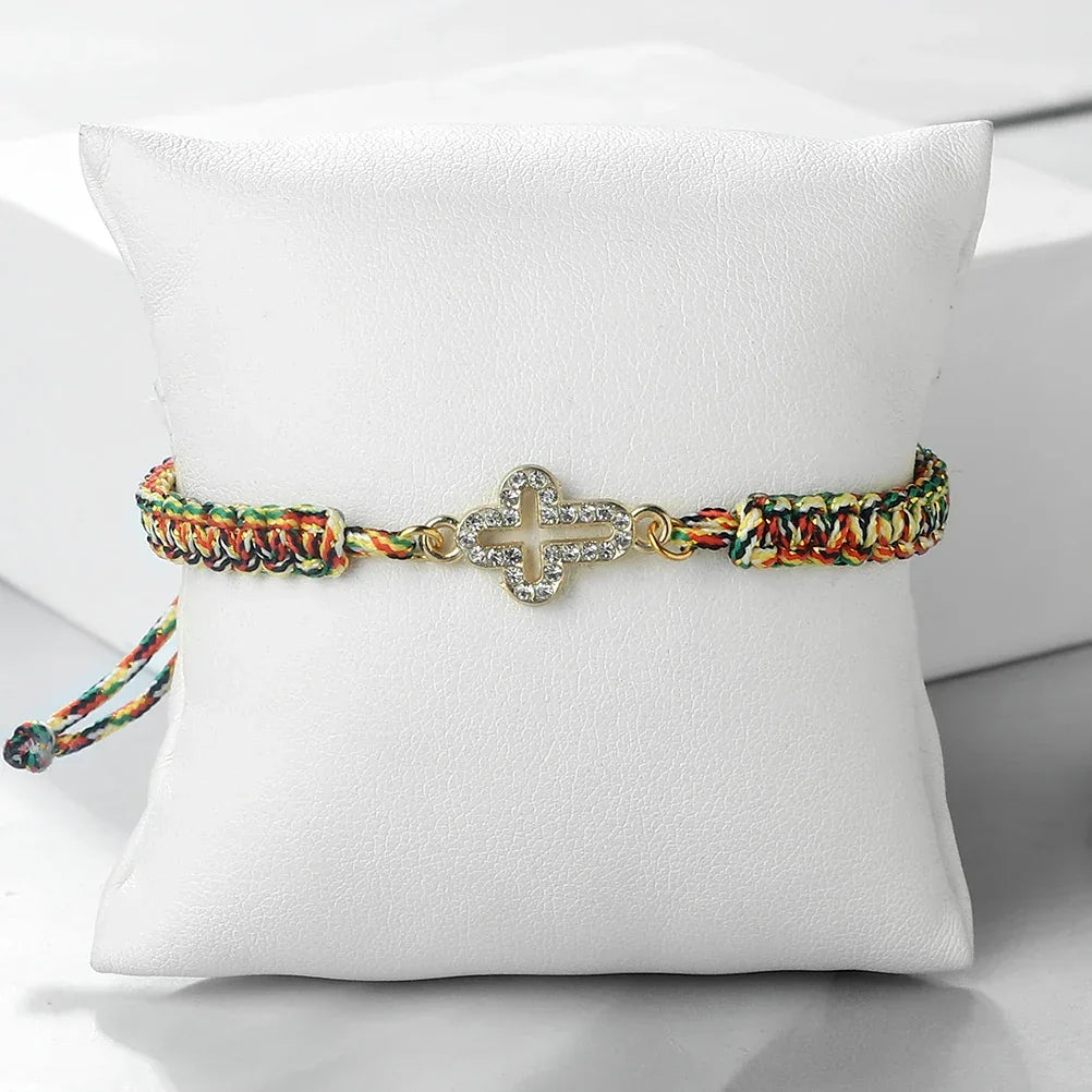 High Quality Crystal Hollow Cross Braided Bracelet Prayer Healing Bangle&Pulsera Chain Women Yoga Jewelry Gift