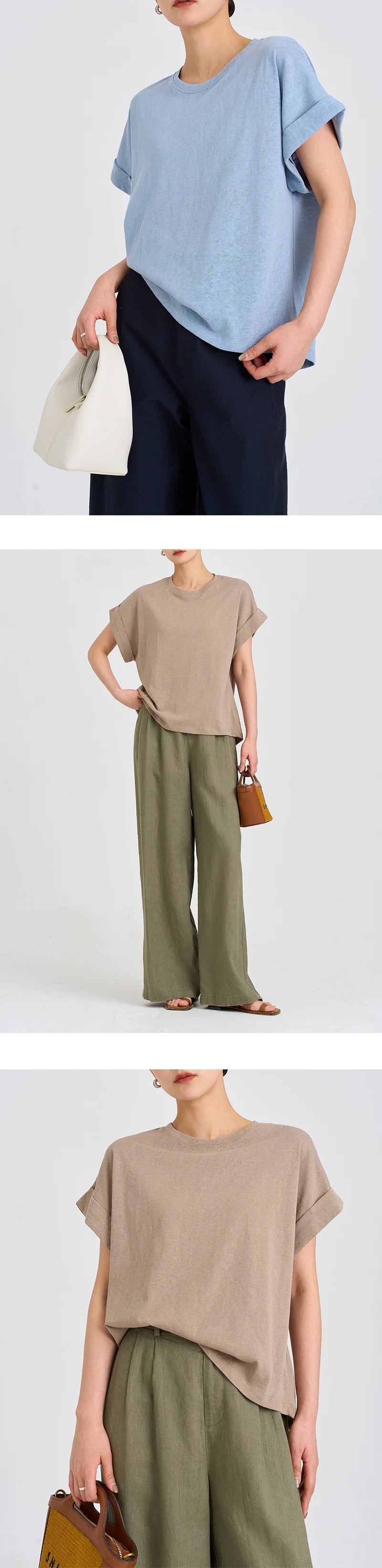 Women T Shirt Short Sleeve Cotton Linen Tops Crew Neck Oversize Dolman Plain Tees Spring Summer