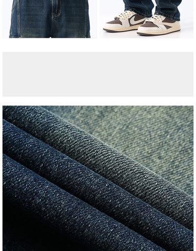 Men's 97% Cotton Straight Cargo Jeans Trendy Multi-pocket Nostalgic Loose Trousers Man American Vintage Fashion Denim Pants