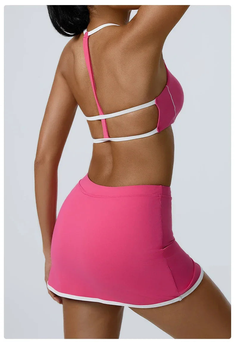 Women Yoga  Workout Set Bra and Shorts Two Piece Patchwork Open Sexy Back Elastic Fitness Sexy Yoga Outfit Sport  Women