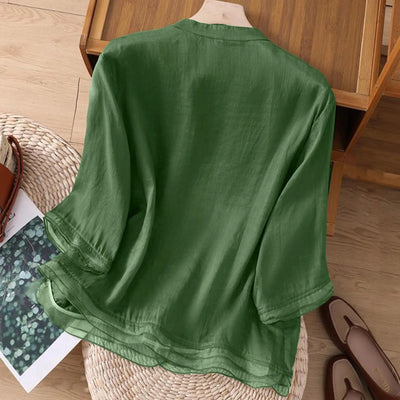3/4 Sleeve Cotton Linen Shirts For Women 2025 Summer Boho Retro Embroidered Tops Dressy Casual Trendy Vacation Blouse Y2K Tops