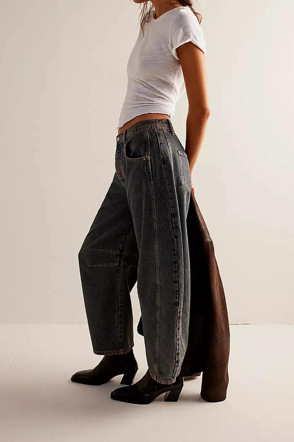 Midiross High Stretch Mid-Rise Barrel Jeans Fashion wide Leg Shape Women Casual Baggy Mid Waist Denim Jeans