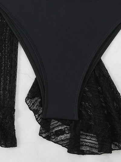 2025 Sexy Four-piece Women Swimsuit Long-sleeve Cover-up Swimwear Summer Solid Bikini Set Brazilian Beachwear Party bathing suit