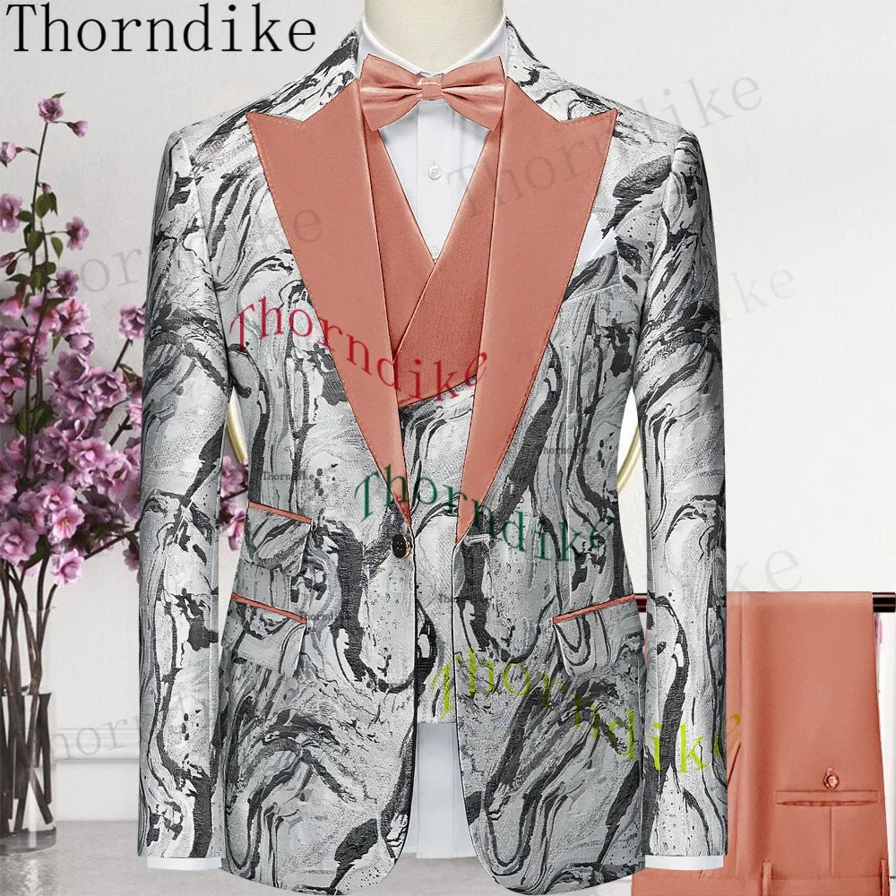 Thorndike Hot Sell Khaki Plaid Custom Made Classic Groom Tuxedo Groomsmen Best Man Suit Wedding Men's Blazer+Vest+Pants Costume