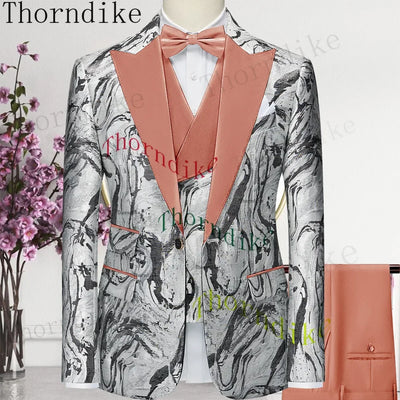 Thorndike Hot Sell Khaki Plaid Custom Made Classic Groom Tuxedo Groomsmen Best Man Suit Wedding Men's Blazer+Vest+Pants Costume