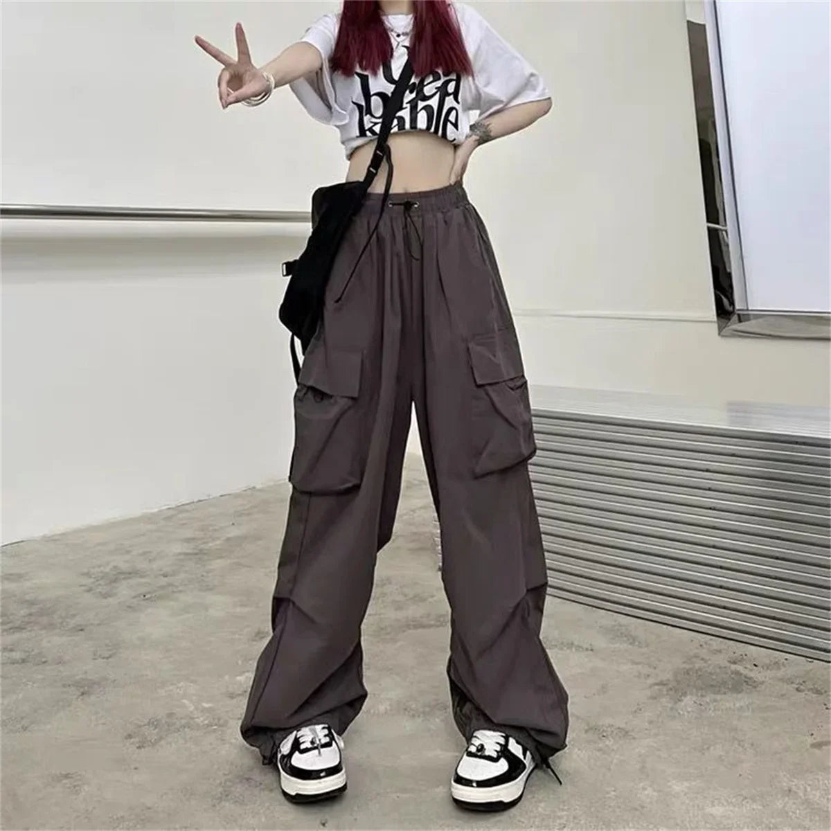 Pockets Cargo Pants Women Outdoors High Waist Cool Outwear Baggy Tactical Trouser Fashion Hip Hop Joggers Trousers Female Pants