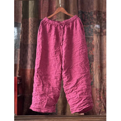 Women Cotton Linen Natural Fabric Pants Femme Elastic Waist Drawstring Summer Fashion Japanese Casual Pants Wide Leg Trousers