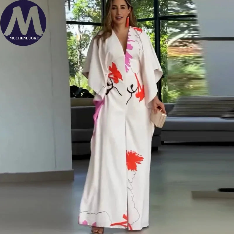 Jumpsuits for Woman Summer Printing Three Quarter Sleeves V Neck Jumpsuits Fashionable Casual Loose Women's Wide-leg Jumpsuit