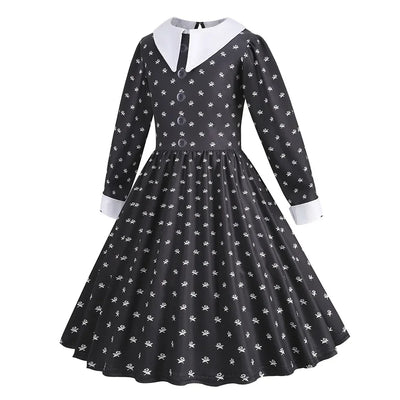 Black Dress Girls TV Series Role Playing Halloween Costume Toddler Adams Weirdo Family Cosplay Apparel