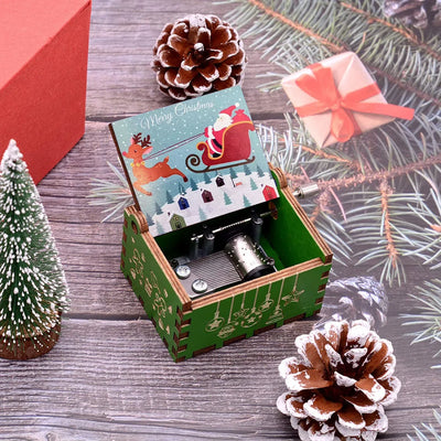 Merry Christmas Music Box Wooden Hand Cranked Music Box Vintage Happy New Year Music Box Gift Music Box Birthday Gift