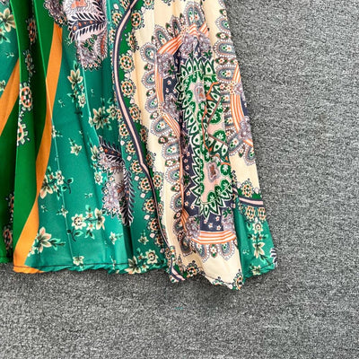 Retro Elegant Sashes O Neck Single Breasted Print Dresses Long Lantern Sleeves A-line Casual High Waist Women Autumn Clothing