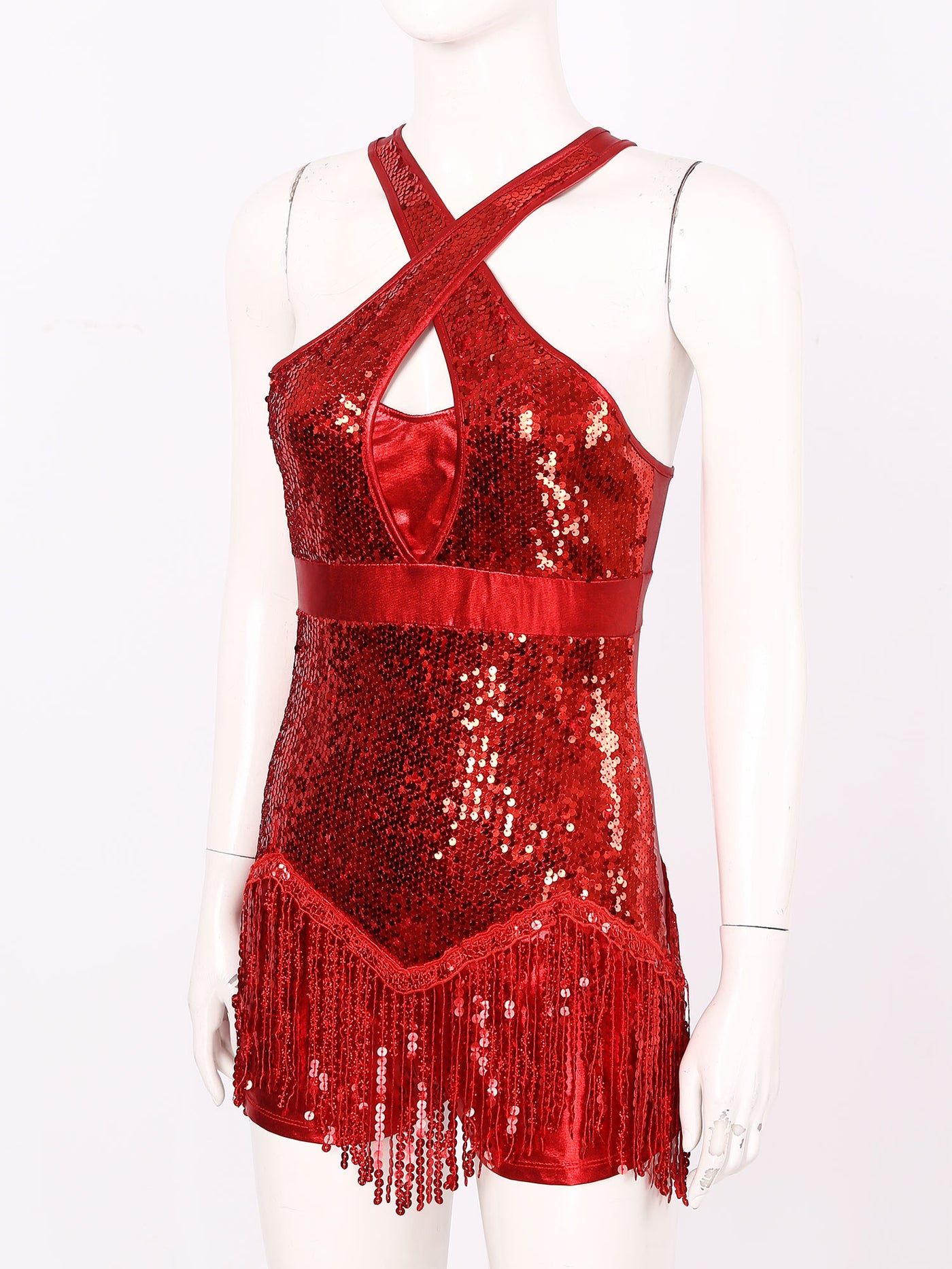Women's Sequin Dance Dress Latin American Dance Costume Body Sleeveless Classical Samba Rumba Dresses Jazz Ballerina Dancewear