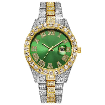 Personalized Hip Hop Watch with Shiny Rhinestones for Men, Luxury Clock, Band Length, Iced Steel Belt, 40mm Diameter Glass Dial