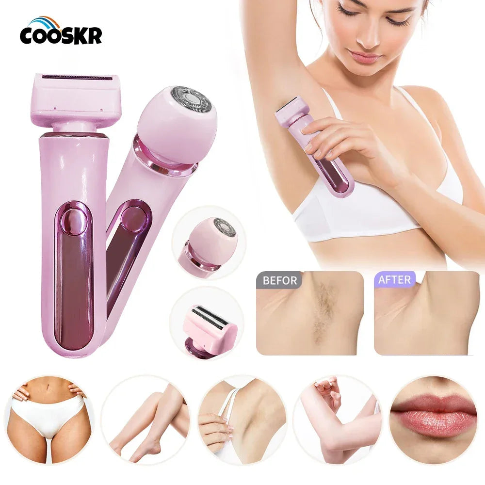 2 in 1 Electric Shaver For Women Body Armpit Leg Bikini Hair Remover Painless Facial Mustache Epilator Hair Trimmer Ladies Razor