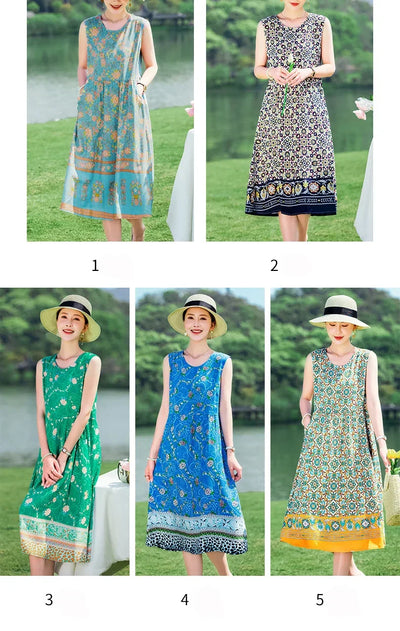 New 2024 Women Summer dresses print  Women  sleeveless Boho Beach Dress Vintage  Dresses  Sundress Beach Dress Tunic  Vestidos