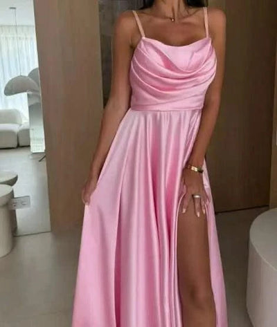 Summer Sexy Dresses Women's Party High Waist Dresses New Fashion Off Shoulder Solid Color Pleated Slit Suspender Dress for Women