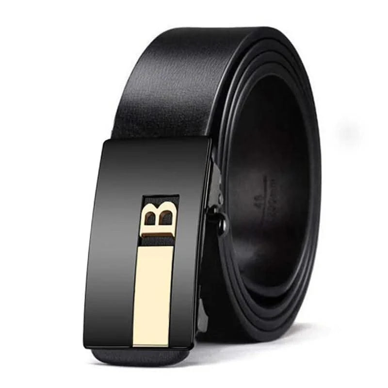 Men Genuine Luxury Leather Metal Automatic B Buckle Fashion Belt | Casual Belts for Male