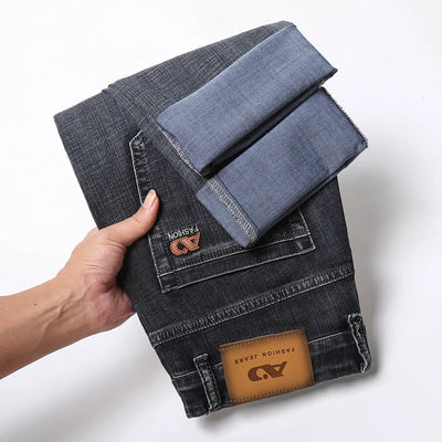2024 Spring Summer New Men's Slim Thin Jeans Retro Light Blue Cotton Stretch Denim Pants Male Fashion Casual Brand Trousers