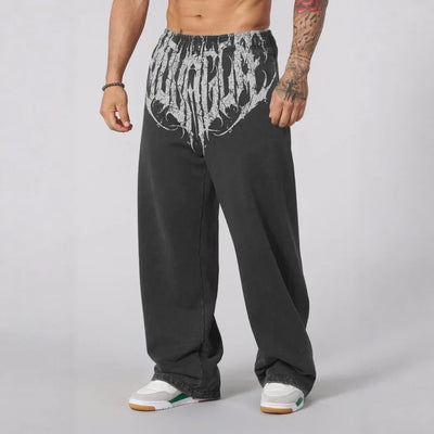 Men's straight legs wide pants fitness training casual sports outdoor running trousers fashion American style brand sports pants