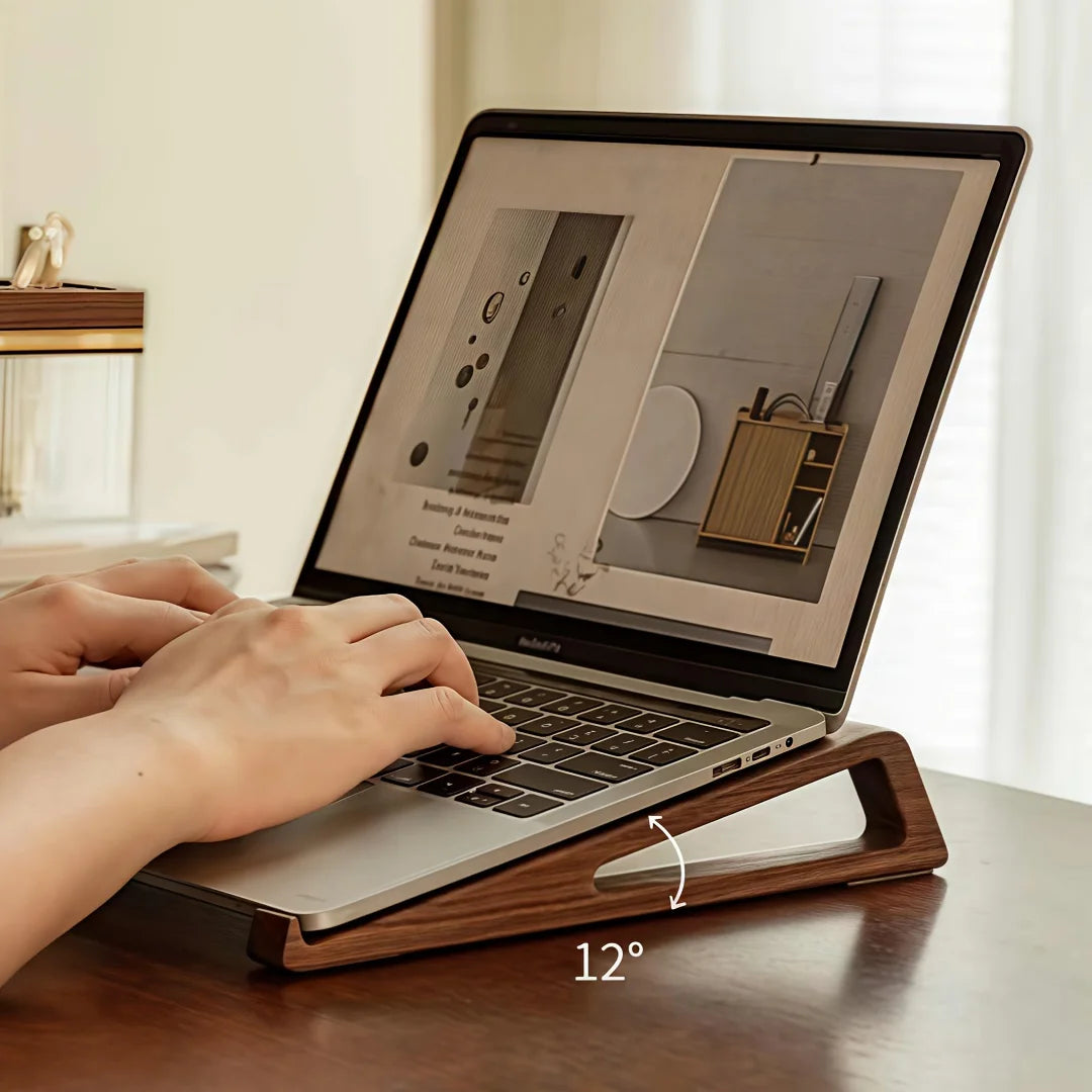 1 Set Foldable Wooden Laptop Stand - Adjustable Ergonomic 12° Angle with Cooling Design for Notebook Tablet